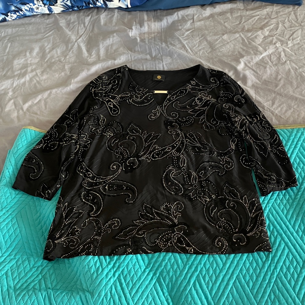 JM Collection Black Tunic with Gold Rhinestone Accents - Picture 6 of 6